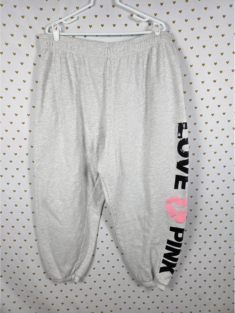 Victorias Secret PINK Campus Originals Sweats Sweatpants BLING Heart 2XL XXL